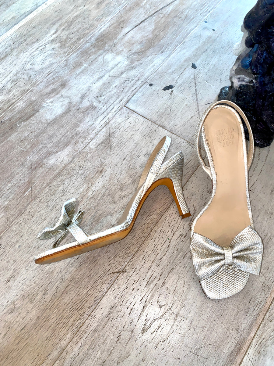Maryam Nassir Zadeh metallic heels with bow